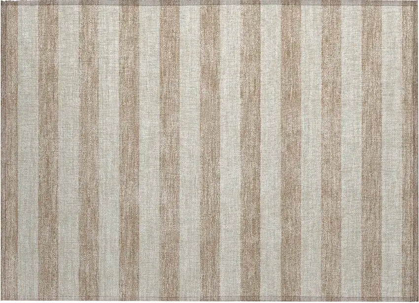 Beige Striped Washable Non Skid Indoor Outdoor Area Rug Photo 2
