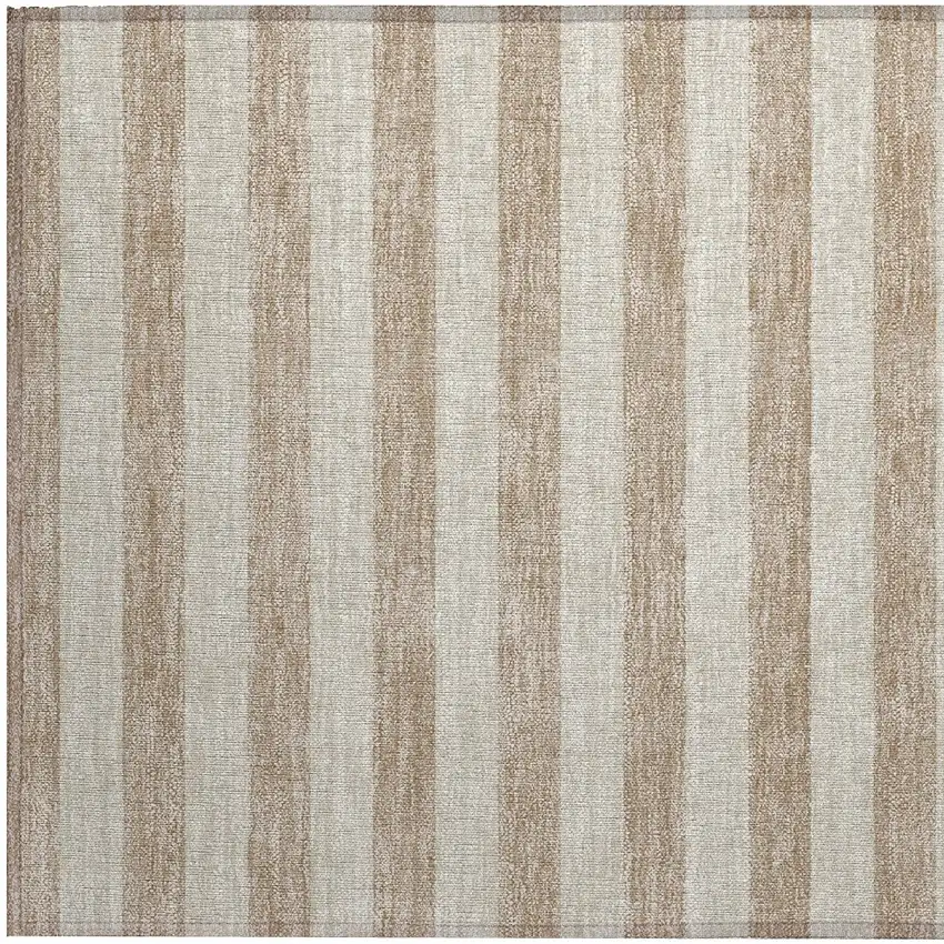 Beige Striped Washable Non Skid Indoor Outdoor Area Rug Photo 8