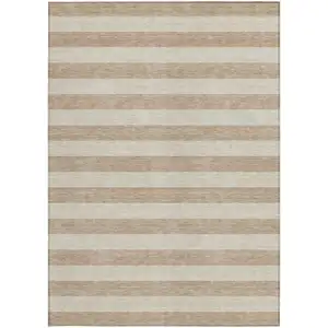 Photo of Beige Striped Washable Non Skid Indoor Outdoor Area Rug
