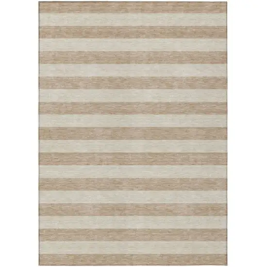 Beige Striped Washable Non Skid Indoor Outdoor Area Rug Photo 2