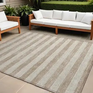Photo of Beige Striped Washable Non Skid Indoor Outdoor Area Rug
