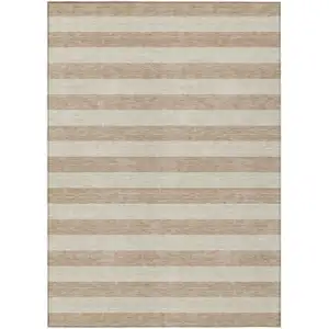 Photo of Beige Striped Washable Non Skid Indoor Outdoor Area Rug