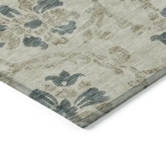 Beige Tan And Blue Floral Washable Indoor Outdoor Area Rug Photo 2