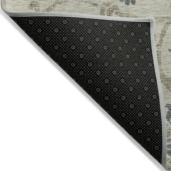 Beige Tan And Blue Floral Washable Indoor Outdoor Area Rug Photo 3