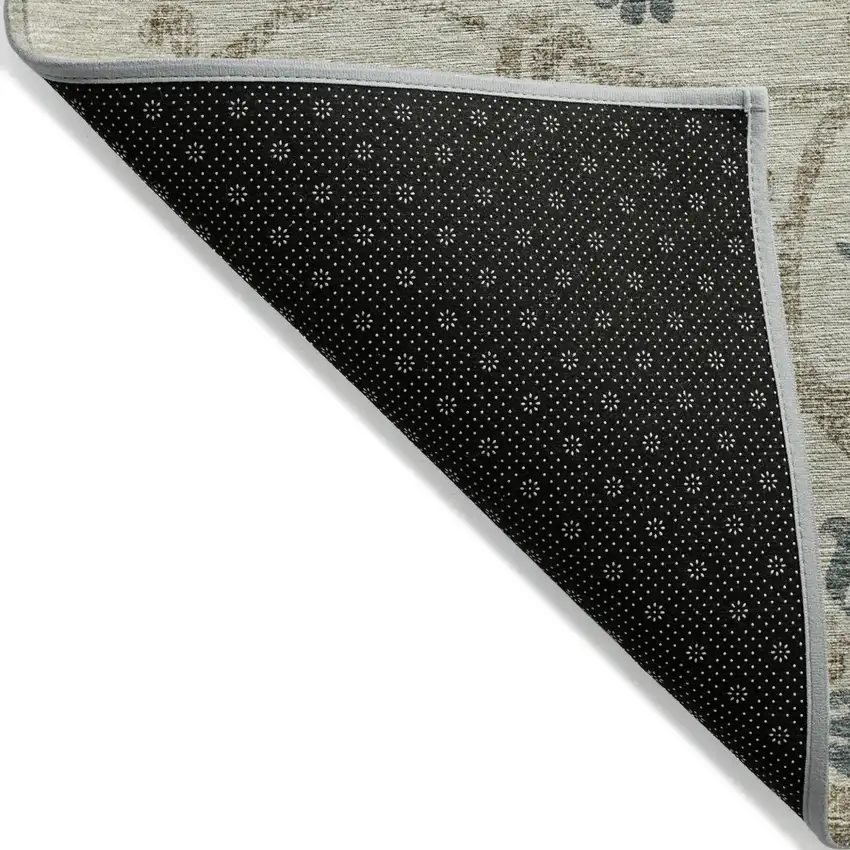 Beige Tan And Blue Floral Washable Indoor Outdoor Area Rug Photo 3