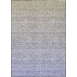 Photo of Beige Tan And Blue Ombre Washable Indoor Outdoor Area Rug