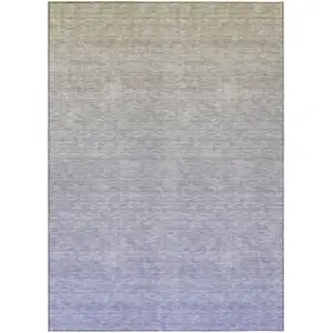 Photo of Beige Tan And Blue Ombre Washable Indoor Outdoor Area Rug