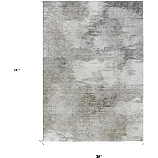 Beige Tan And Gray Abstract Washable Indoor Outdoor Area Rug Photo 3