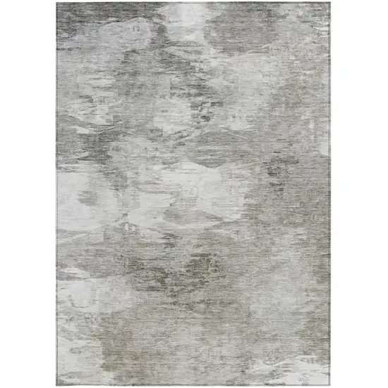 Beige Tan And Gray Abstract Washable Indoor Outdoor Area Rug Photo 4