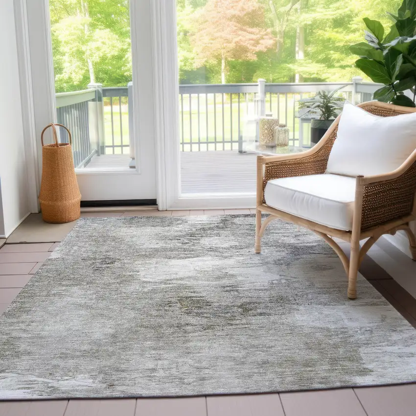 Beige Tan And Gray Abstract Washable Indoor Outdoor Area Rug Photo 9