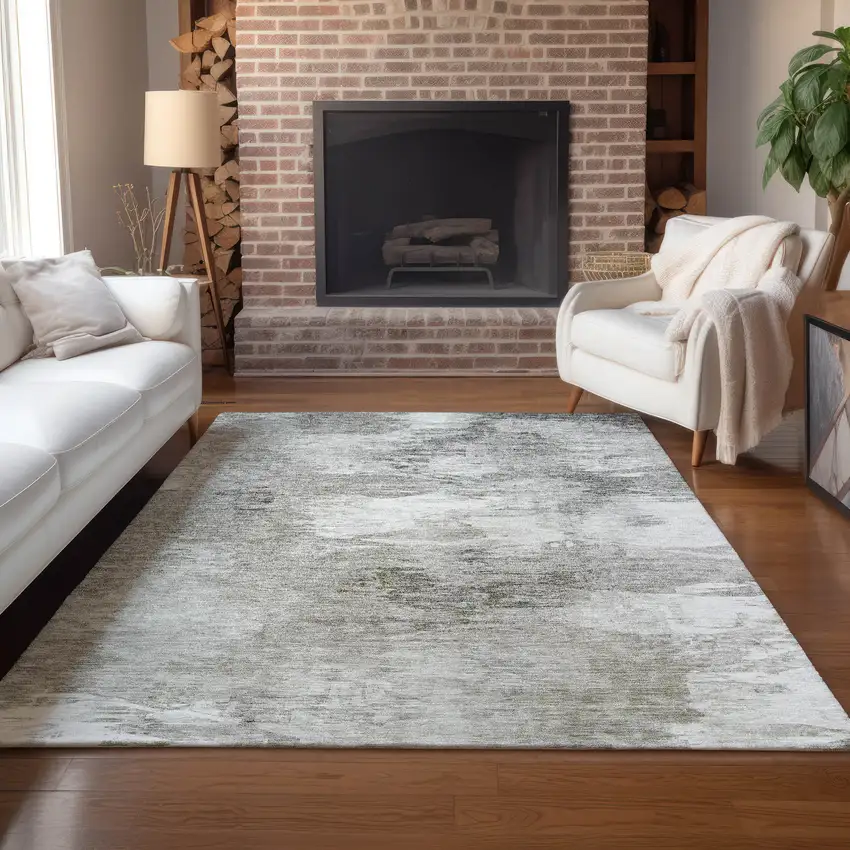Beige Tan And Gray Abstract Washable Indoor Outdoor Area Rug Photo 8
