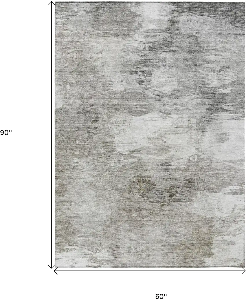 Beige Tan And Gray Abstract Washable Indoor Outdoor Area Rug Photo 3