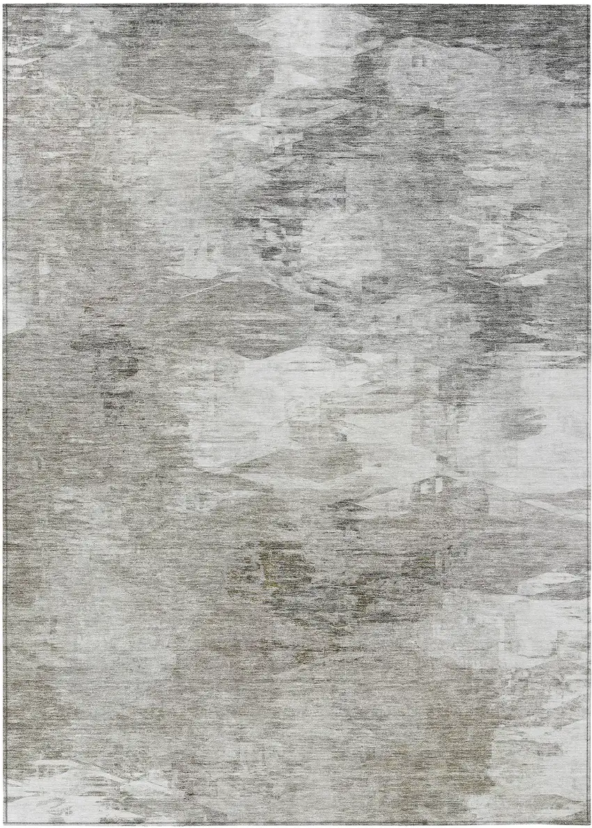 Beige Tan And Gray Abstract Washable Indoor Outdoor Area Rug Photo 2