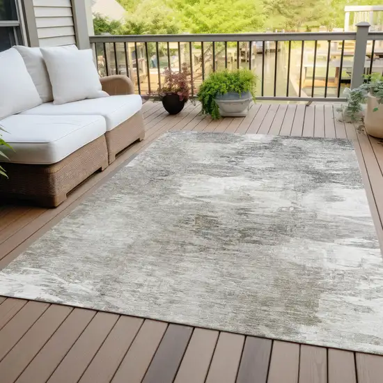 Beige Tan And Gray Abstract Washable Indoor Outdoor Area Rug Photo 8