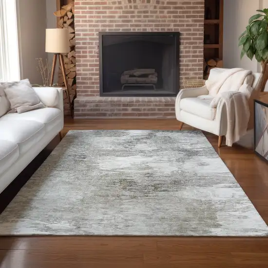 Beige Tan And Gray Abstract Washable Indoor Outdoor Area Rug Photo 8