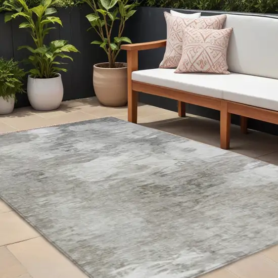 Beige Tan And Gray Abstract Washable Indoor Outdoor Area Rug Photo 1