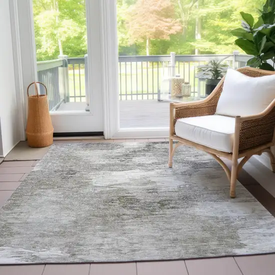 Beige Tan And Gray Abstract Washable Indoor Outdoor Area Rug Photo 9