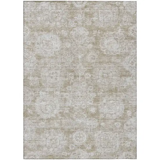 Beige Tan And Gray Floral Washable Indoor Outdoor Area Rug Photo 2