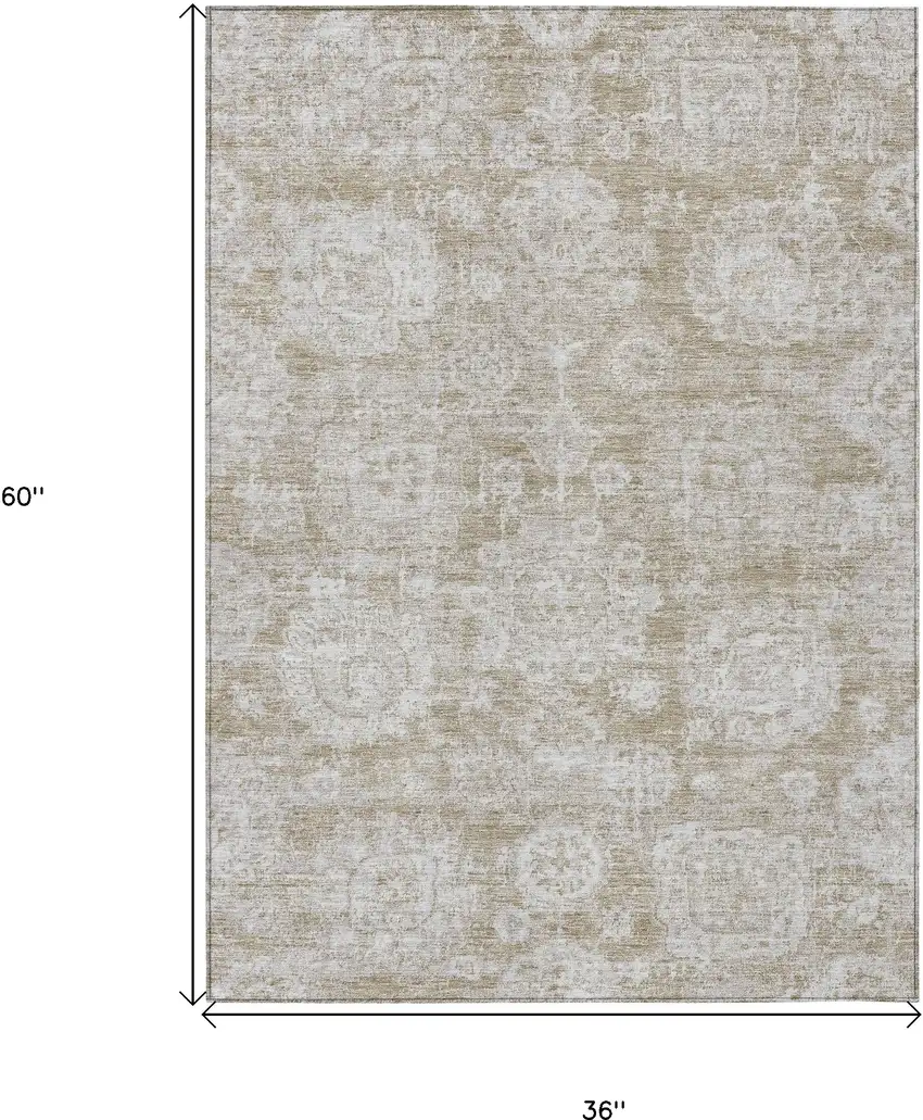 Beige Tan And Gray Floral Washable Indoor Outdoor Area Rug Photo 3