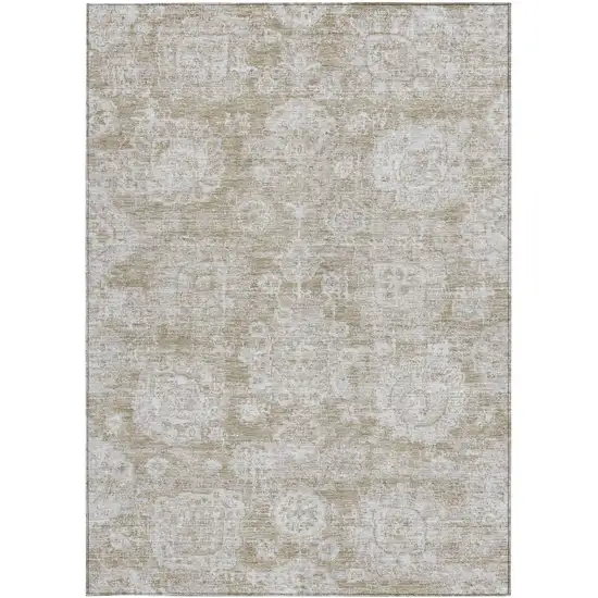 Beige Tan And Gray Floral Washable Indoor Outdoor Area Rug Photo 6