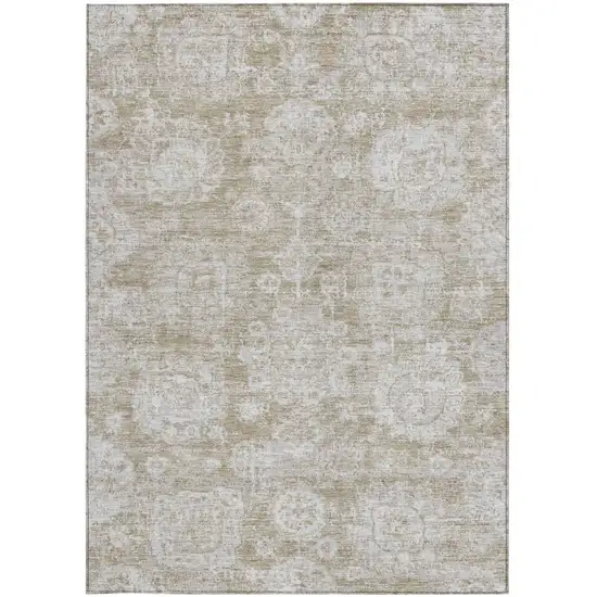 Beige Tan And Gray Floral Washable Indoor Outdoor Area Rug Photo 6