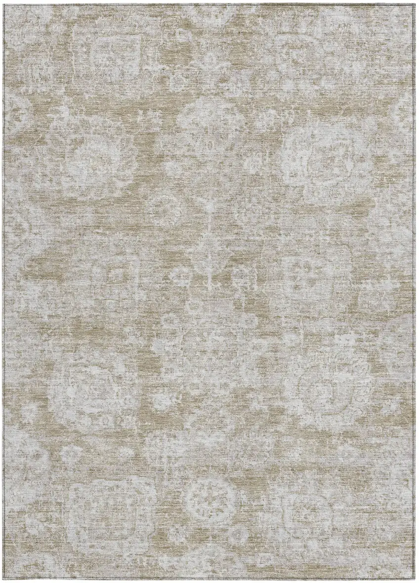 Beige Tan And Gray Floral Washable Indoor Outdoor Area Rug Photo 6