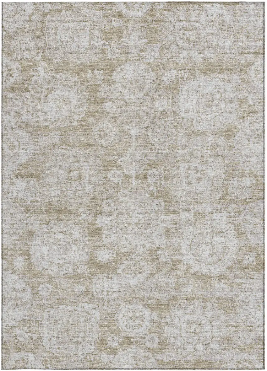 Beige Tan And Gray Floral Washable Indoor Outdoor Area Rug Photo 6