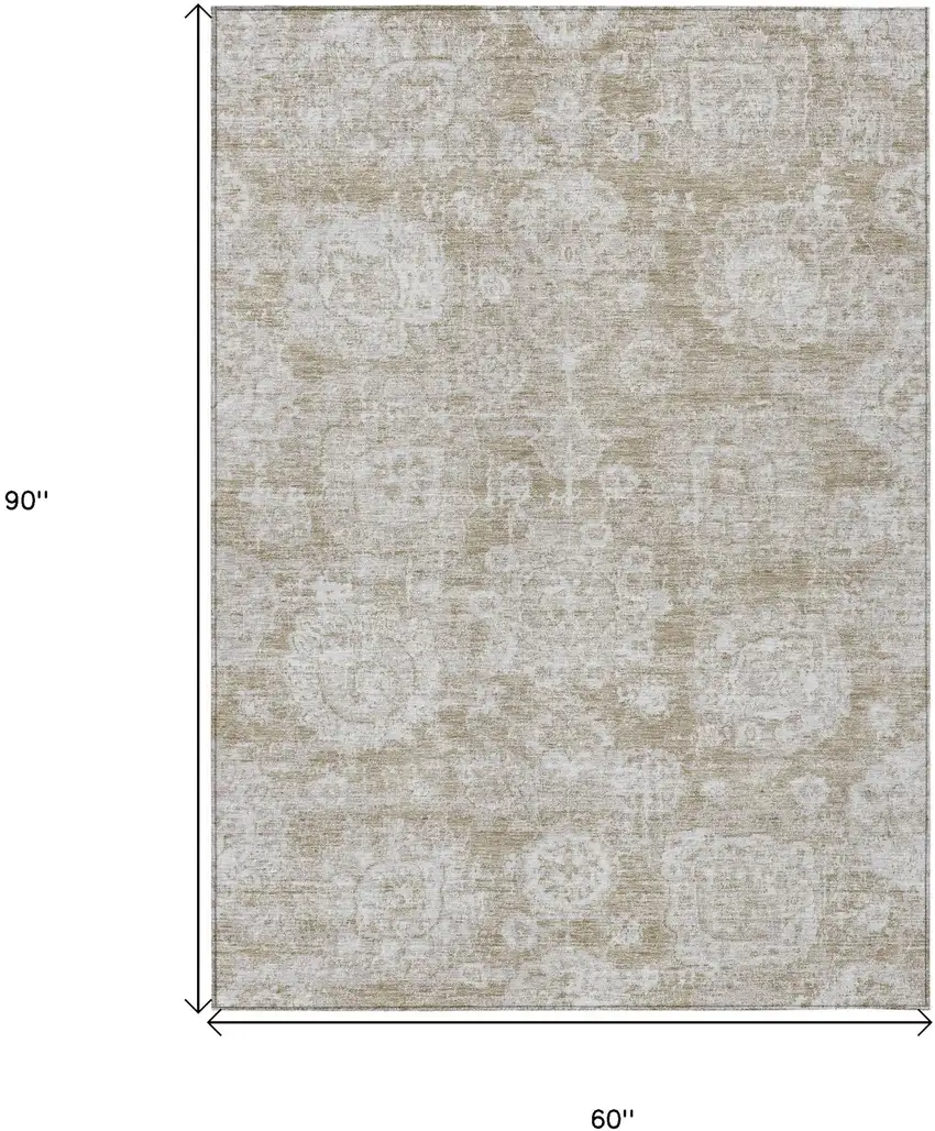 Beige Tan And Gray Floral Washable Indoor Outdoor Area Rug Photo 3
