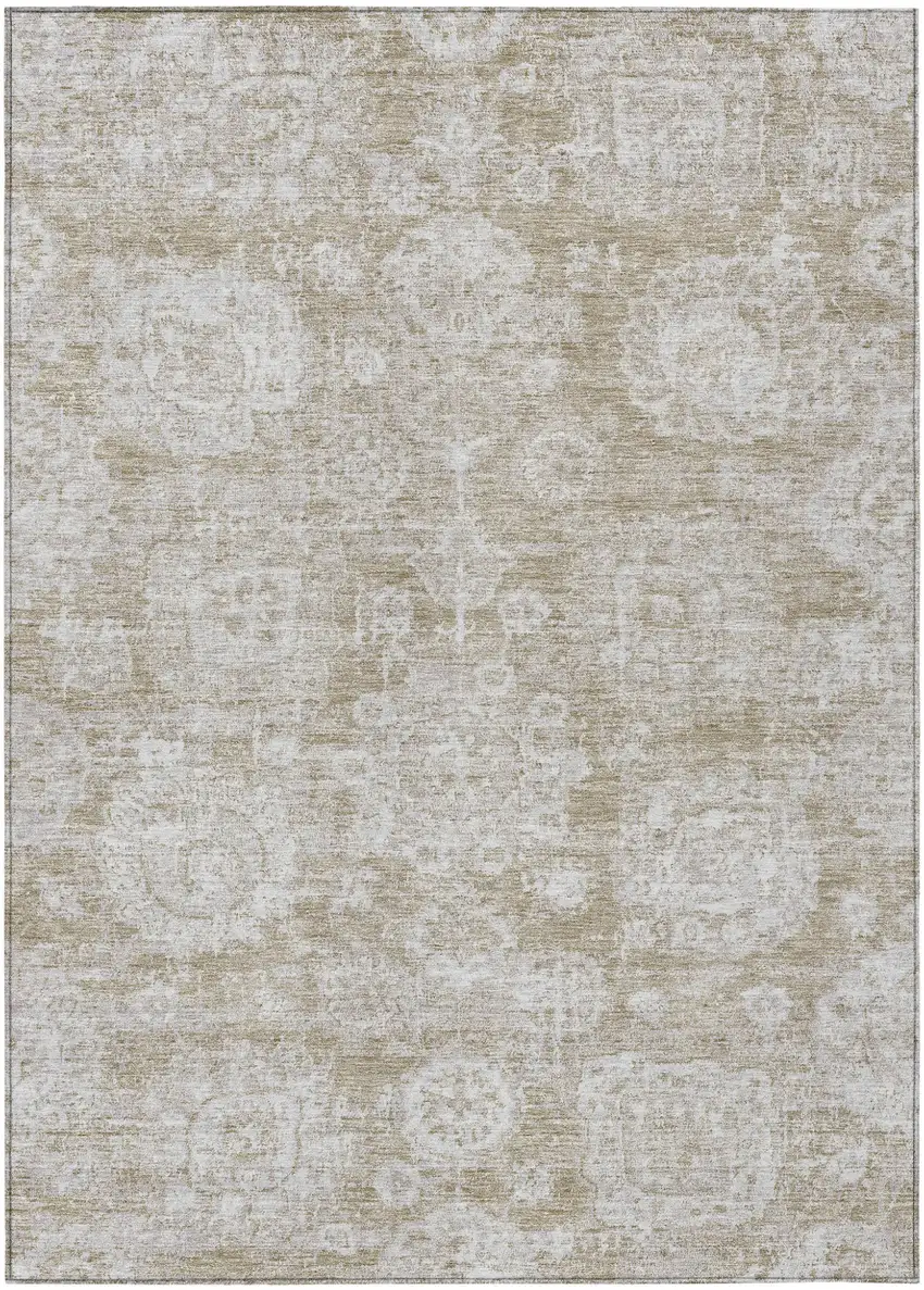 Beige Tan And Gray Floral Washable Indoor Outdoor Area Rug Photo 1