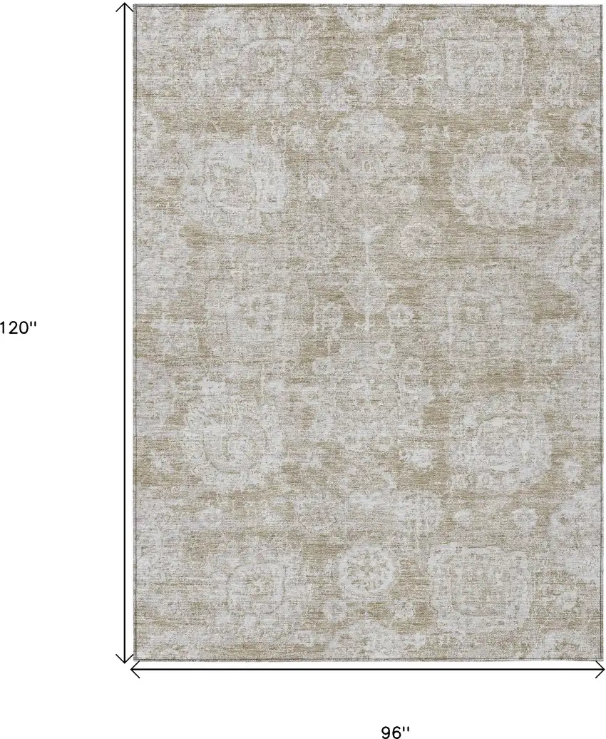 Beige Tan And Gray Floral Washable Indoor Outdoor Area Rug Photo 3