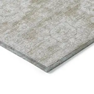 Photo of Beige Tan And Gray Floral Washable Indoor Outdoor Area Rug