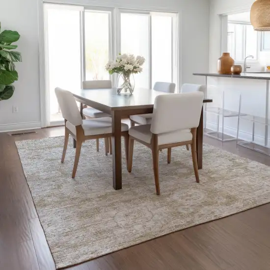 Beige Tan And Gray Floral Washable Indoor Outdoor Area Rug Photo 8