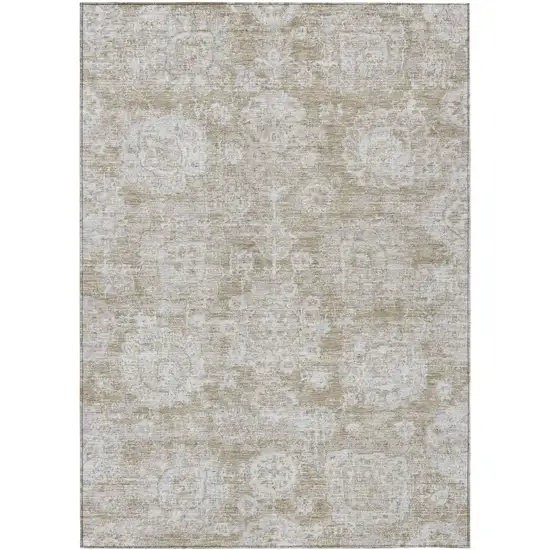 Beige Tan And Gray Floral Washable Indoor Outdoor Area Rug Photo 1