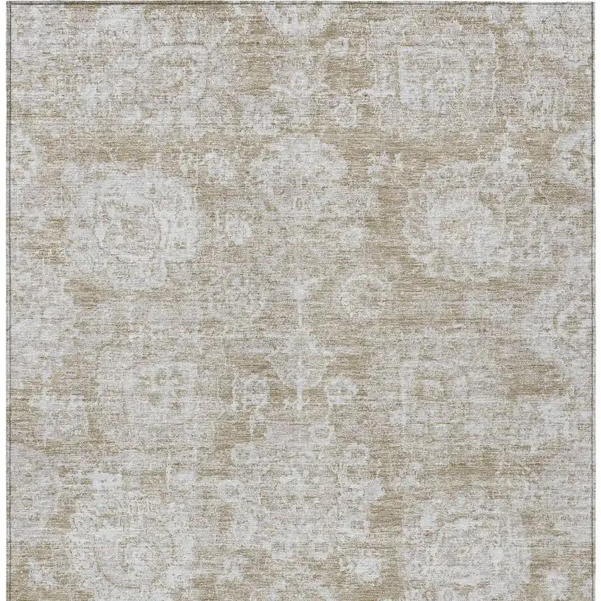 Beige Tan And Gray Floral Washable Indoor Outdoor Area Rug Photo 5