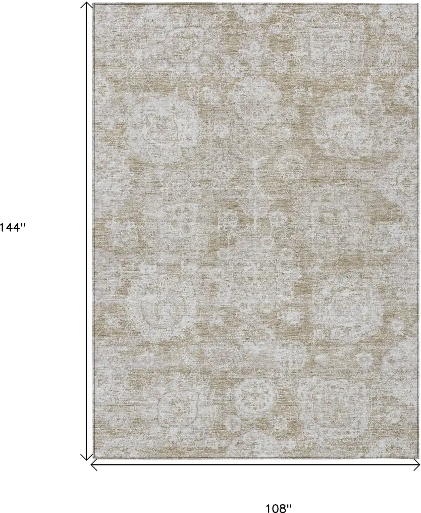 Beige Tan And Gray Floral Washable Indoor Outdoor Area Rug Photo 3