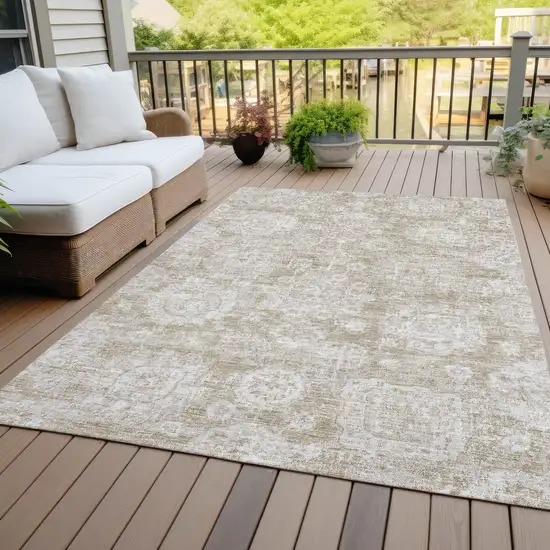 Beige Tan And Gray Floral Washable Indoor Outdoor Area Rug Photo 6