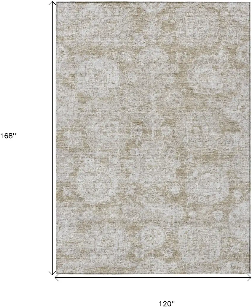 Beige Tan And Gray Floral Washable Indoor Outdoor Area Rug Photo 3