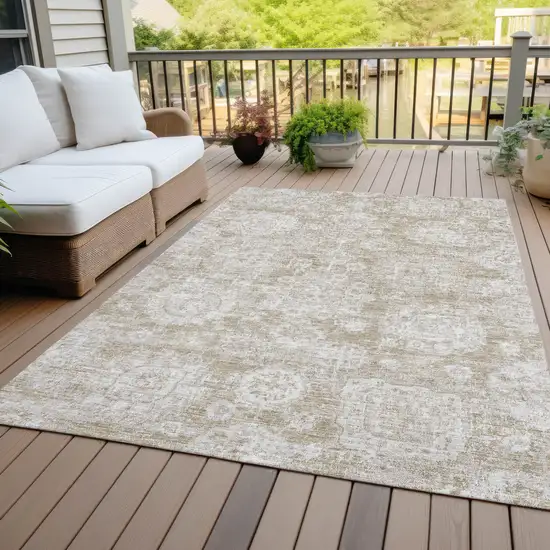 Beige Tan And Gray Floral Washable Indoor Outdoor Area Rug Photo 9