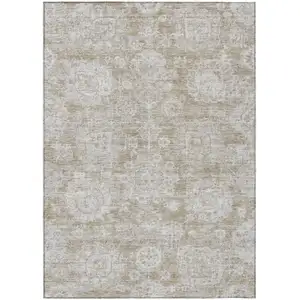 Photo of Beige Tan And Gray Floral Washable Indoor Outdoor Area Rug