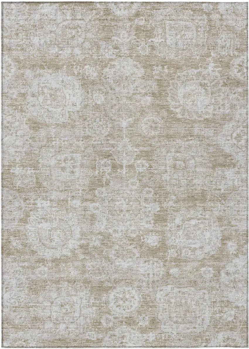 Beige Tan And Gray Floral Washable Indoor Outdoor Area Rug Photo 1