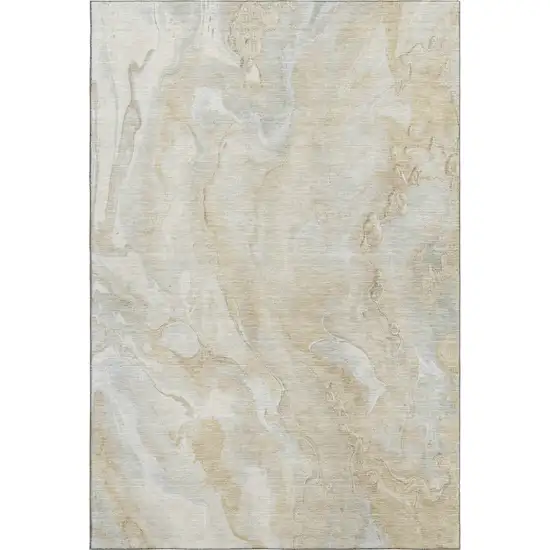 Beige Tan And Ivory Abstract Washable Area Rug With UV Protection Photo 1