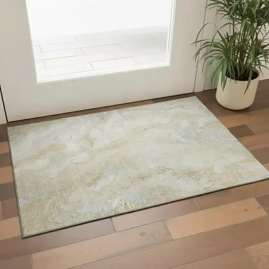 Beige Tan And Ivory Abstract Washable Area Rug With UV Protection Photo 2