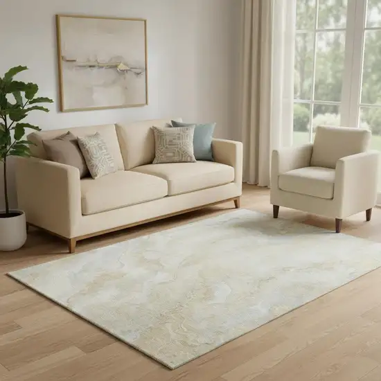 Beige Tan And Ivory Abstract Washable Area Rug With UV Protection Photo 2