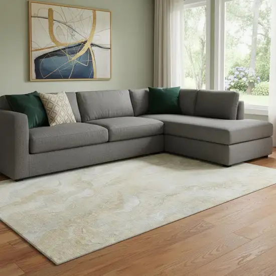 Beige Tan And Ivory Abstract Washable Area Rug With UV Protection Photo 2