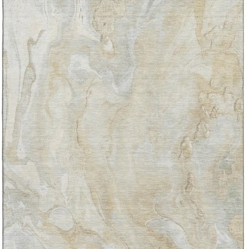 Beige Tan And Ivory Abstract Washable Area Rug With UV Protection Photo 2