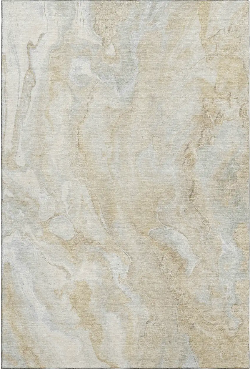 Beige Tan And Ivory Abstract Washable Area Rug With UV Protection Photo 1