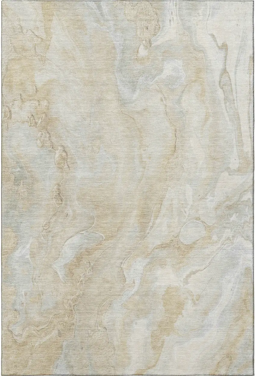 Beige Tan And Ivory Abstract Washable Area Rug With UV Protection Photo 4
