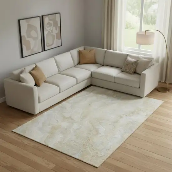 Beige Tan And Ivory Abstract Washable Area Rug With UV Protection Photo 2