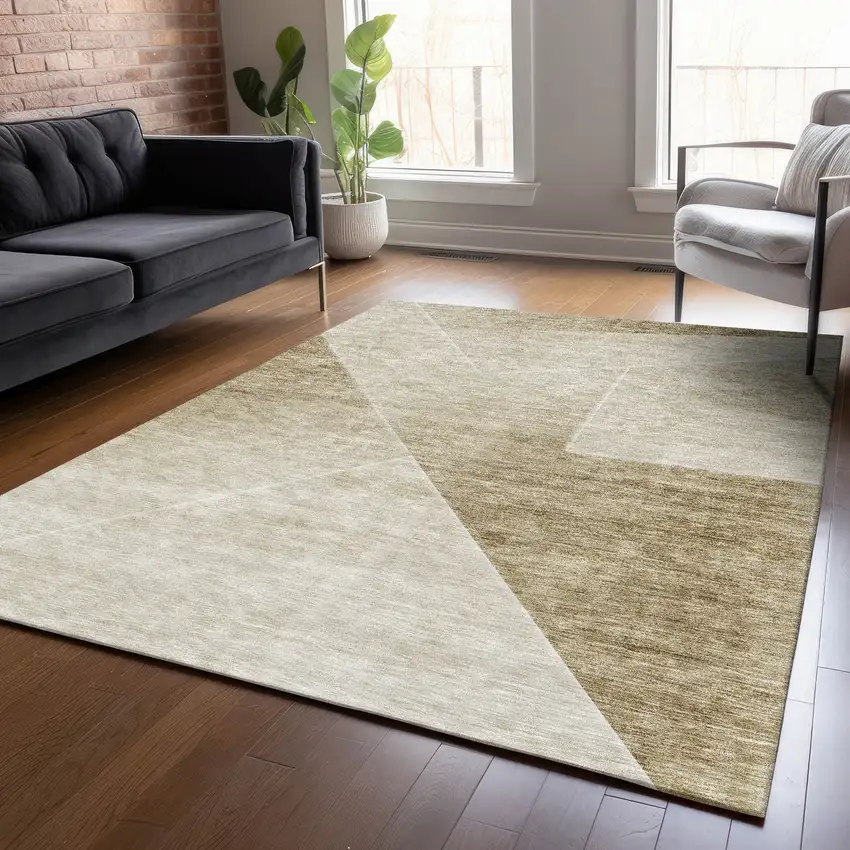Beige Tan And Ivory Abstract Washable Indoor Outdoor Area Rug Photo 9
