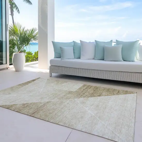 Beige Tan And Ivory Abstract Washable Indoor Outdoor Area Rug Photo 7